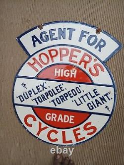 Porcelain Hopper's Cycles Enamel Sign 24 Inches Double Sided