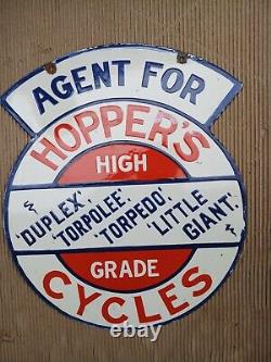 Porcelain Hopper's Cycles Enamel Sign 24 Inches Double Sided