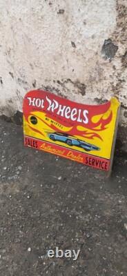 Porcelain Hot Wheels Enamel Sign Size 18 x 12 Inches Double Sided With Flange