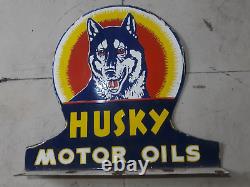 Porcelain Husky Enamel Sign 24 Inches Double Sided With Flange