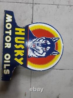Porcelain Husky Enamel Sign 24 Inches Double Sided With Flange