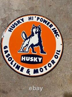 Porcelain Husky Gasoline Motor Oil Enamel Sign 36 Inches Double Sided
