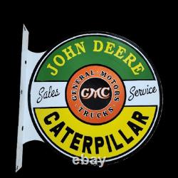 Porcelain John Deere Enamel Sign 18x18 Inches Double Sided With Flange