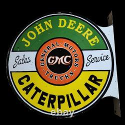 Porcelain John Deere Enamel Sign 18x18 Inches Double Sided With Flange