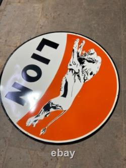 Porcelain Lion Enamel Sign 36 Inches Double Sided