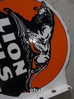 Porcelain Lion Oils Enamel Sign 18x18 Inches Double Sided With Flange