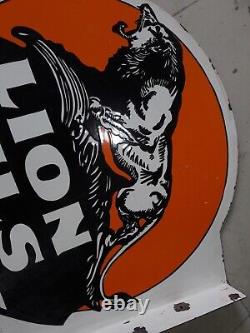 Porcelain Lion Oils Enamel Sign 18x18 Inches Double Sided With Flange