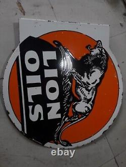 Porcelain Lion Oils Enamel Sign 18x18 Inches Double Sided With Flange