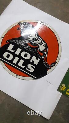 Porcelain Lion Oils Enamel Sign 36x36 Inches Double Sided