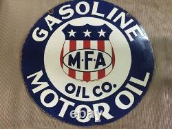 Porcelain M. F. A Gasoline Enamel Sign 30x30 Inches Double Sided