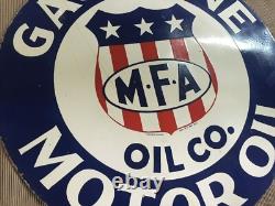 Porcelain M. F. A Gasoline Enamel Sign 30x30 Inches Double Sided