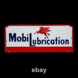Porcelain Mobil Lubrication Enamel Sign 42x15 Inches Double Sided