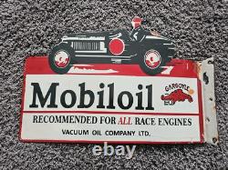 Porcelain Mobiloil Double Sided Flange Advertising Sign 14 X 10