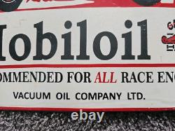 Porcelain Mobiloil Double Sided Flange Advertising Sign 14 X 10