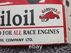 Porcelain Mobiloil Double Sided Flange Advertising Sign 14 X 10