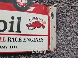 Porcelain Mobiloil Double Sided Flange Advertising Sign 14 X 10