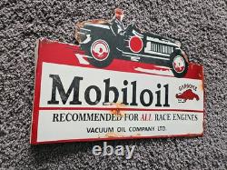 Porcelain Mobiloil Double Sided Flange Advertising Sign 14 X 10