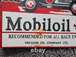Porcelain Mobiloil Double Sided Flange Advertising Sign 14 X 10