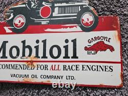 Porcelain Mobiloil Double Sided Flange Advertising Sign 14 X 10