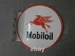 Porcelain Mobiloil Enamel Sign 18x18 Inches Double Sided With Flange