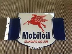 Porcelain Mobiloil Enamel Sign 22x16 Inches Double Sided With Flange