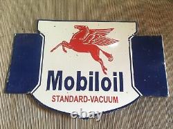 Porcelain Mobiloil Enamel Sign 22x16 Inches Double Sided With Flange