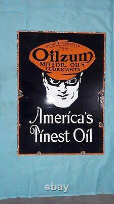 Porcelain Oilzum Motor Oil Enamel Sign 28x22 Inches Double Sided