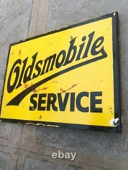 Porcelain Oldsmobile Enamel Sign 16.5x11 Inches Double Sided With Flange