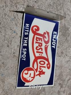 Porcelain Pepsi Cola Enamel Sign Size 18 x 10 Inches Flange double sided