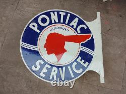 Porcelain Pontiac Service Enamel Sign 24x24 Inches Double Sided With Flange