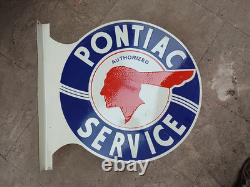 Porcelain Pontiac Service Enamel Sign 24x24 Inches Double Sided With Flange
