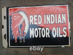 Porcelain Red Indian Enamel Sign 28x20 Inches Double Sided With Flange