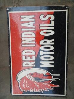Porcelain Red Indian Enamel Sign 28x20 Inches Double Sided With Flange