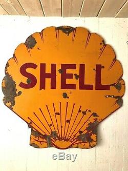 Porcelain Shell Oil & Gas 48 Original Shell Shaped Double Sided Sign