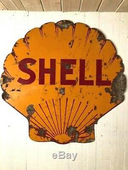 Porcelain Shell Oil & Gas 48 Original Shell Shaped Double Sided Sign