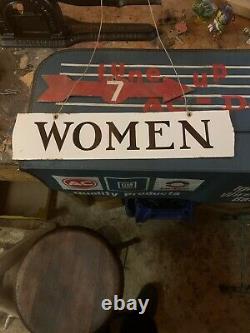 Porcelain Sign, mobil Gas, Bathroom Sign, 1930's Double Sided, Women, Men, girl