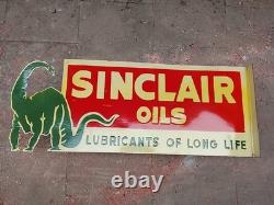 Porcelain Sinclair Oils Enamel Sign 46x16 Inches Double Sided With Flange