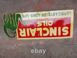 Porcelain Sinclair Oils Enamel Sign 46x16 Inches Double Sided With Flange