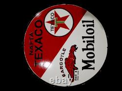 Porcelain Texaco MobilOil Enamel Metal Sign Size 30 Inches Double Sided