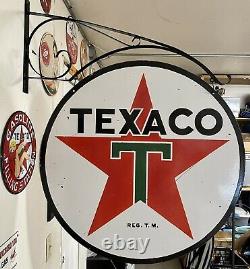 Porcelain Texaco Texas Company With Mounting Bracket Sign 30 double side 2 Sided