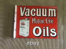 Porcelain Vacuum Motor Oil Enamel Sign 22x18 Inches Double Sided With Flange