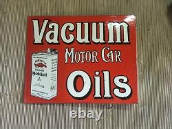 Porcelain Vacuum Motor Oil Enamel Sign 22x18 Inches Double Sided With Flange