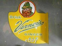 Porcelain Vernor's Drink Enamel Sign 18x24 Inches Double Sided With Flange