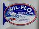 Porcelain Wil-flo Motor Oil Double-sided Flange Reproduction Sign, 22½ X 14¾