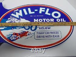 Porcelain WIL-FLO Motor Oil Double-Sided Flange Reproduction Sign, 22½ X 14¾