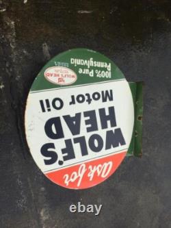 Porcelain Wolf's Head Enamel Sign 24 Inches Double Sided