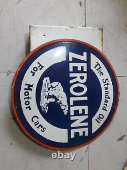 Porcelain Zerolene Enamel Sign 18 Inches Double Sided With Flange