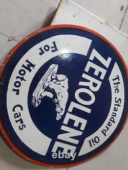Porcelain Zerolene Enamel Sign 18 Inches Double Sided With Flange