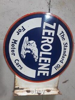 Porcelain Zerolene Enamel Sign 18 Inches Double Sided With Flange