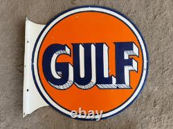 Porcelian Gulf Enamel Sign Size 18x18 Inches Double Sided With Flange